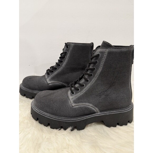 Zara Men Lace-Up Black Canvas Chunky Lug Style Boots Distressed US 10 EUR 43 NWT - Picture 6 of 11